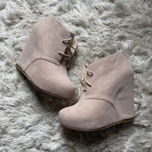 Bamboo Suede Lace-Up Wedges